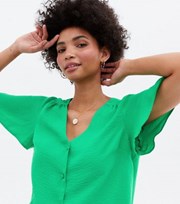 New Look Green Flutter Sleeve Button Front Blouse